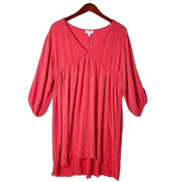 UMGEE NWT Boho V Neck Frayed Hem Dress Size Medium in Coral - Picture 13 of 13